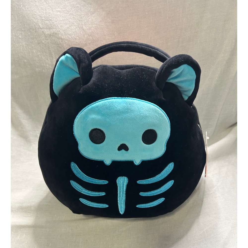 Squishmallows Stump Black Bat Cat 12 "Skeleton Halloween Candy Pail Plush Bag‎